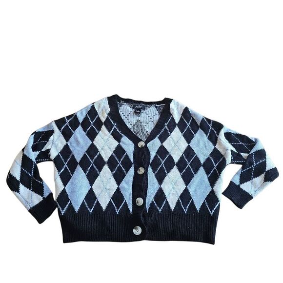 Just polly womens Sz S multicolor oversized Argyle cardigan sweater preppy - Picture 1 of 6